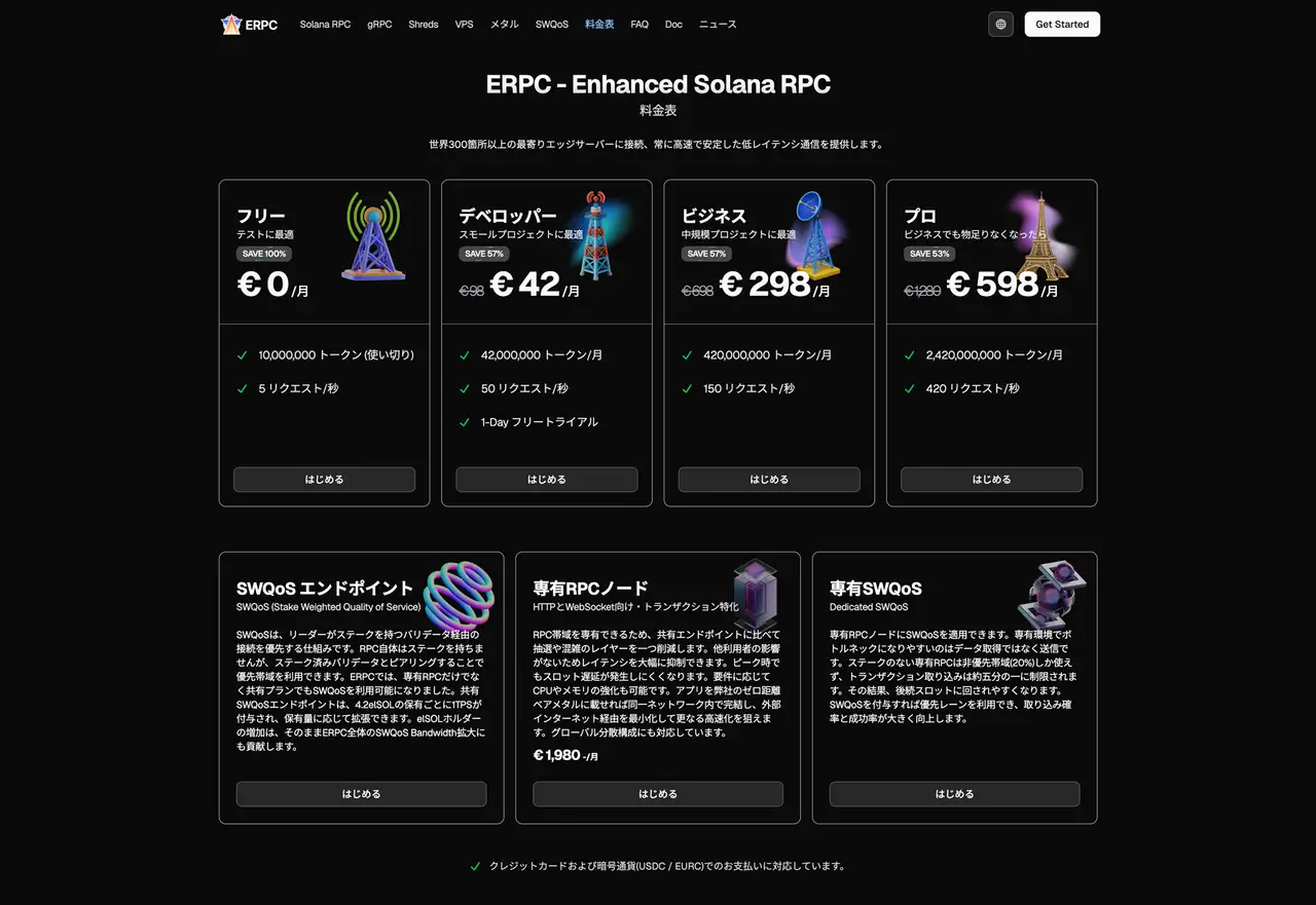 ERPC - Enhanced Solana RPC 料金表